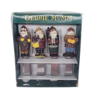 Vtg Debbie Mumm Set Of 4 Christmas Charcuterie Knife Spreaders Santa Handles M4